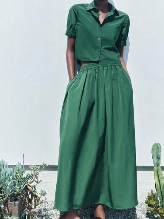 Zara Dresses & Skirts - Zara Dark Green Flowing Maxi Skirt